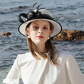 preiswerte Partyhut-Fascinatoren Flachs Feder Sonnenhut Sinamay-Hut Hochzeit Casual Melbourne-Cup Cocktail Royal Astcot Elegant Britisch Mit Kopfschmuck Kopfbedeckung