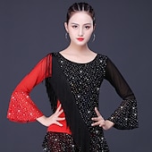 billige Klær til latindans-latin dansetopp glitterfrynset dusk delt ledd kvinners treningsytelse langermet melkefiberpolyester