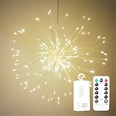 economico Striscie luci a batteria-eleganti luci per fuochi d&#039;artificio impermeabili per feste di matrimonio all&#039;aperto - 180 luci a forma di stella a led in filo di rame scintillanti, 8 modalità, luci sospese con telecomando per