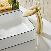 abordables Classiques-Robinet de lavabo de salle de bain cascade avec tuyau d&#039;alimentation, robinet de lavabo monotrou à poignée unique, mitigeur de lavabo à corps incliné commercial