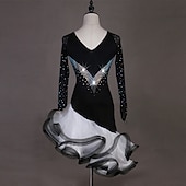 billige Klær til latindans-dans salsa latinsk dansekjole ruching krystaller / rhinestones kvinners performance langermet spandex organza
