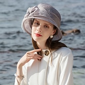 cheap Party Hats-Fascinators Hats 100% Linen Bucket Hat Melbourne Cup Elegant Romantic Wedding With Feather Headpiece Headwear