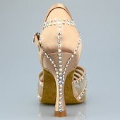 economico Scarpe per balli latini-Scarpe da ballo latino da donna con strass e suola in morbida pelle scamosciata – eleganti tacchi a spillo con cinturino a T in raso per salsa, tango, bachata e altri eventi