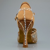 economico Scarpe per balli latini-Scarpe da ballo latino da donna con strass e suola in morbida pelle scamosciata – eleganti tacchi a spillo con cinturino a T in raso per salsa, tango, bachata e altri eventi