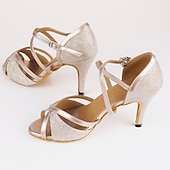 cheap Latin Shoes-Women&#039;s Glitter Ballroom Dance Heels – Strappy Latin Salsa Shoes with Suede Sole, Ideal for Performance and Evening Events