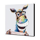 tanie Obrazy ze zwierzętami-Hang-Malowane obraz olejny Ręcznie malowane Kwadrat Zwierzęta Pop art Nowoczesny Naciągnięte płótka / Rozciągnięte płótno