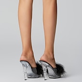cheap Platform Heels-Women&#039;s Clear High Heel Sandals with Fluffy Faux Fur Strap – Perfect for Parties, Night Outs, and Special Occasions