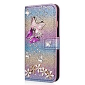זול תיק טלפון אחר-טלפון מגן עבור Huawei מארז כרטיס ארנק P40 P40 Pro P20 P20 Pro P20 lite P30 P30 Pro P30 Lite P10 Lite P10 מחזיק כרטיסים עם מעמד מגנטי פרפר זוהר ונוצץ עור PU