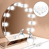 cheap Ring Lights-LED Makeup Vanity Lights Stick on Mirror with 10 dimmable Bulbs USB 4.6m 15ft Cable White