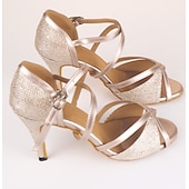 cheap Latin Shoes-Women&#039;s Glitter Ballroom Dance Heels – Strappy Latin Salsa Shoes with Suede Sole, Ideal for Performance and Evening Events