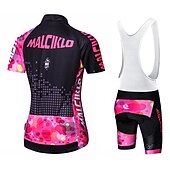 abordables Ensembles de vêtements pour femmes-Malciklo Femme Manches Courtes Maillot et Cuissard Avec Bretelles Velo Cyclisme Eté Elasthanne Lycra Polyester Rose + Blanc Violet Jaune Géométrique Britannique Grandes Tailles Vélo Maillot Collants