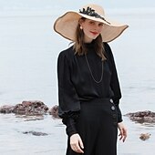זול אביזרים לחתונה-כובעים פּוֹלִיאֶסטֶר סיב כובע קש קזו&#039;אל בוהו עם צד תחרה כיסוי ראש כיסוי ראש