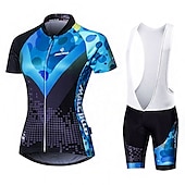 abordables Ensembles de vêtements pour femmes-Malciklo Femme Manches Courtes Maillot et Cuissard Avec Bretelles Velo Cyclisme Eté Elasthanne Lycra Polyester Rose + Blanc Violet Jaune Géométrique Britannique Grandes Tailles Vélo Maillot Collants