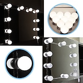 cheap Ring Lights-LED Makeup Vanity Lights Stick on Mirror with 10 dimmable Bulbs USB 4.6m 15ft Cable White