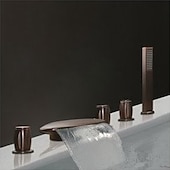 abordables Grifería para bañera-grifo de bañera - bañera romana contemporánea de bronce aceitado válvula de latón grifos mezcladores de ducha de baño / tres manijas / sí / tres manijas cinco agujeros / cascada / tres manijas cinco