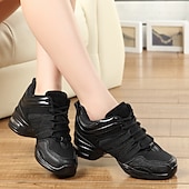 cheap Dance Sneakers-Women&#039;s Black Dance Sneakers with Gold Accents – Lightweight Breathable Lace-Up Athletic Shoes for Hip-Hop and Jazz