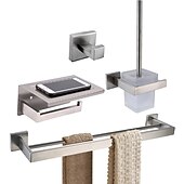 billige Tilbehørssett til badet-baderomstilbehør sett 4 deler rustfritt stål, veggmontert håndklestang, toalettpapirholder, toalettbørsteholder og kappekrok, baderomsutstyrsett (svart/gylden/krom/børstet nikkel)
