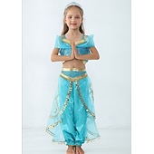  Prinzessin Jasmin Kostüm für Mädchen, Märchen-Thema, Aufführung, Cosplay, Mottoparty, Pailletten, Polyester / Oberteil / Hose