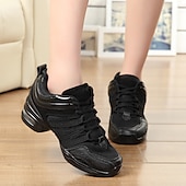 cheap Dance Sneakers-Women&#039;s Black Dance Sneakers with Gold Accents – Lightweight Breathable Lace-Up Athletic Shoes for Hip-Hop and Jazz