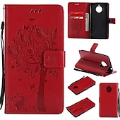 abordables Coques autres téléphones-téléphone Coque Pour Motorola Moto E4 Plus Portefeuille Clapet Portefeuille Porte Carte Arbre Fleur Dur faux cuir