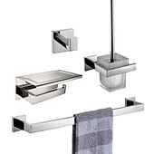 halpa Kylpyhuone tarvikesetti-monitoimi kylpyhuonetarvikesarja ruostumatonta terästä wc-paperin pidikkeellä viittakoukku wc-harjateline ja pyyheteline seinään hopeanvärinen 4kpl