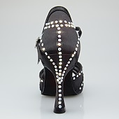 economico Scarpe per balli latini-Scarpe da ballo latino da donna con strass e suola in morbida pelle scamosciata – eleganti tacchi a spillo con cinturino a T in raso per salsa, tango, bachata e altri eventi