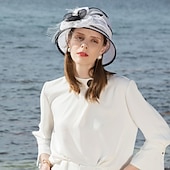 cheap Party Hats-Fascinators Hats 100% Linen Bucket Hat Melbourne Cup Elegant Romantic Wedding With Feather Headpiece Headwear