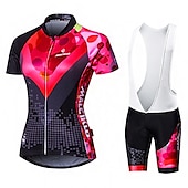 abordables Ensembles de vêtements pour femmes-Malciklo Femme Manches Courtes Maillot et Cuissard Avec Bretelles Velo Cyclisme Eté Elasthanne Lycra Polyester Rose + Blanc Violet Jaune Géométrique Britannique Grandes Tailles Vélo Maillot Collants