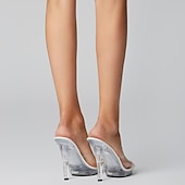 billige Plattformhæler-Dame Høye hæler Tresko &amp; Tøfler Jelly Sandaler Sexy sko Klare sko Fest Daglig Fest / aften Helfarge Ensfarget Sommer Plattform Høy Hæl Høyhælte Titte Tå Sexy Klassisk minimalisme PVC Tøfler Svart