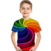 お買い得  男の子の3Dビジョンと幾何学-男の子 3D カラーブロック 虹色 3D印刷 Tシャツ 半袖 3Dプリント 夏 活発的 スポーツ ストリートファッション 子供 幼児 2〜13歳 日常