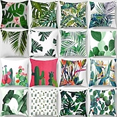 cheap Floral &amp; Plants Style-Cushion Cover 1PC Soft Decorative Square Throw Pillow Cover Cushion Case Faux Linen Pillowcase for Sofa Bedroom  Superior Quality Mashine Washable Pack of 1 for Sofa Couch Bed Chair Green
