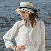 preiswerte Partyhut-Polyester-Strohhüte mit Schneefang / Zierleiste 1pc lässige Kopfbedeckung