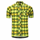 billige Herretrøyer-Herre Sykkeltrøyer Kortermet Sykkel Jersey Topper med 3 baklommer Fjellsykling Veisykling Pustende Anatomisk design Hurtigtørkende Refleksbånd Gul Rød Lilla Rutet Polyester sport Klær