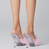 cheap Platform Heels-Women&#039;s Clear High Heel Sandals with Fluffy Faux Fur Strap – Perfect for Parties, Night Outs, and Special Occasions