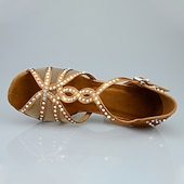 economico Scarpe per balli latini-Scarpe da ballo latino da donna con strass e suola in morbida pelle scamosciata – eleganti tacchi a spillo con cinturino a T in raso per salsa, tango, bachata e altri eventi