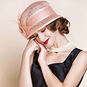 cheap Party Hats-Fascinators Hats 100% Linen Bucket Hat Melbourne Cup Elegant Romantic Wedding With Feather Headpiece Headwear