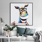 tanie Obrazy ze zwierzętami-Hang-Malowane obraz olejny Ręcznie malowane Kwadrat Zwierzęta Pop art Nowoczesny Naciągnięte płótka / Rozciągnięte płótno