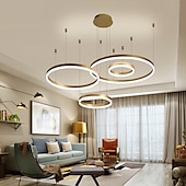 Χαμηλού Κόστους Πολυέλαιοι-4φωτα led 110w κυκλικός πολυέλαιος led μοντέρνα κρεμαστά φώτα χρυσό καφέ για σαλόνι μπαρ δωμάτιο γραφείο 4 στρώσεις dimmable με τηλεχειριστήριο ρυθμιζόμενο μόνο με τηλεχειριστήριο