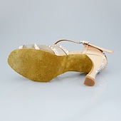 economico Scarpe per balli latini-Scarpe da ballo latino da donna con strass e suola in morbida pelle scamosciata – eleganti tacchi a spillo con cinturino a T in raso per salsa, tango, bachata e altri eventi