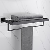 billige Tilbehørssett til badet-bad tilbehørssett moderne rustfritt stål inneholder med tårnestativ toalettpapirholder og 2 kappekroker bad veggmontert matt svart 4stk