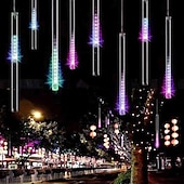 olcso Hálózatra csatlakoztatható elektronika-4db csomag 30cm x8 12 &quot;húrlámpa 576 led eső meteor esőfény karácsonyfa ünnepi party kültéri dekoráció vízálló összekapcsolható hosszabbító