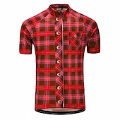 billige Herretrøyer-Herre Sykkeltrøyer Kortermet Sykkel Jersey Topper med 3 baklommer Fjellsykling Veisykling Pustende Anatomisk design Hurtigtørkende Refleksbånd Gul Rød Lilla Rutet Polyester sport Klær