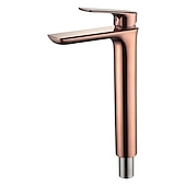 abordables Classiques-robinet mitigeur d&#039;évier de salle de bain en laiton doré rose haut, robinets de lavabo à une poignée avec tuyau froid et chaud