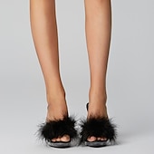 cheap Platform Heels-Women&#039;s Clear High Heel Sandals with Fluffy Faux Fur Strap – Perfect for Parties, Night Outs, and Special Occasions