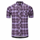 billige Herretrøyer-Herre Sykkeltrøyer Kortermet Sykkel Jersey Topper med 3 baklommer Fjellsykling Veisykling Pustende Anatomisk design Hurtigtørkende Refleksbånd Gul Rød Lilla Rutet Polyester sport Klær