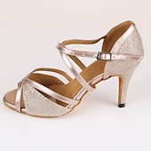cheap Latin Shoes-Women&#039;s Glitter Ballroom Dance Heels – Strappy Latin Salsa Shoes with Suede Sole, Ideal for Performance and Evening Events