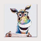 tanie Obrazy ze zwierzętami-Hang-Malowane obraz olejny Ręcznie malowane Kwadrat Zwierzęta Pop art Nowoczesny Naciągnięte płótka / Rozciągnięte płótno