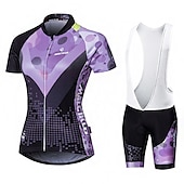 abordables Ensembles de vêtements pour femmes-Malciklo Femme Manches Courtes Maillot et Cuissard Avec Bretelles Velo Cyclisme Eté Elasthanne Lycra Polyester Rose + Blanc Violet Jaune Géométrique Britannique Grandes Tailles Vélo Maillot Collants
