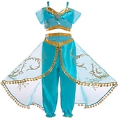  Prinzessin Jasmin Kostüm für Mädchen, Märchen-Thema, Aufführung, Cosplay, Mottoparty, Pailletten, Polyester / Oberteil / Hose