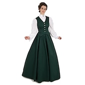 cheap Dresses-Victorian 1910s Edwardian Floor Length Dress Party Costume Prom Dress Juliet Sleeve Duchess Cerridwen Goddess Plus Size Feather Solid Color Ball Gown Round Neck Plus Size Women&#039;s Royal Daily Wear